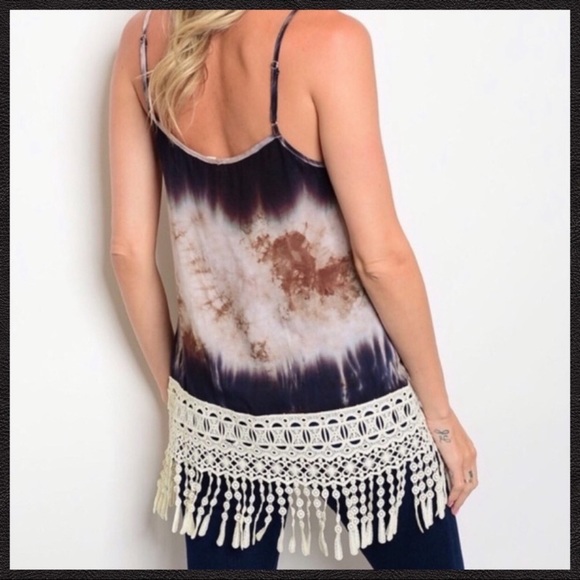 🏆HP🏆Navy Tie Dye Fringe Tank Top - Picture 5 of 8